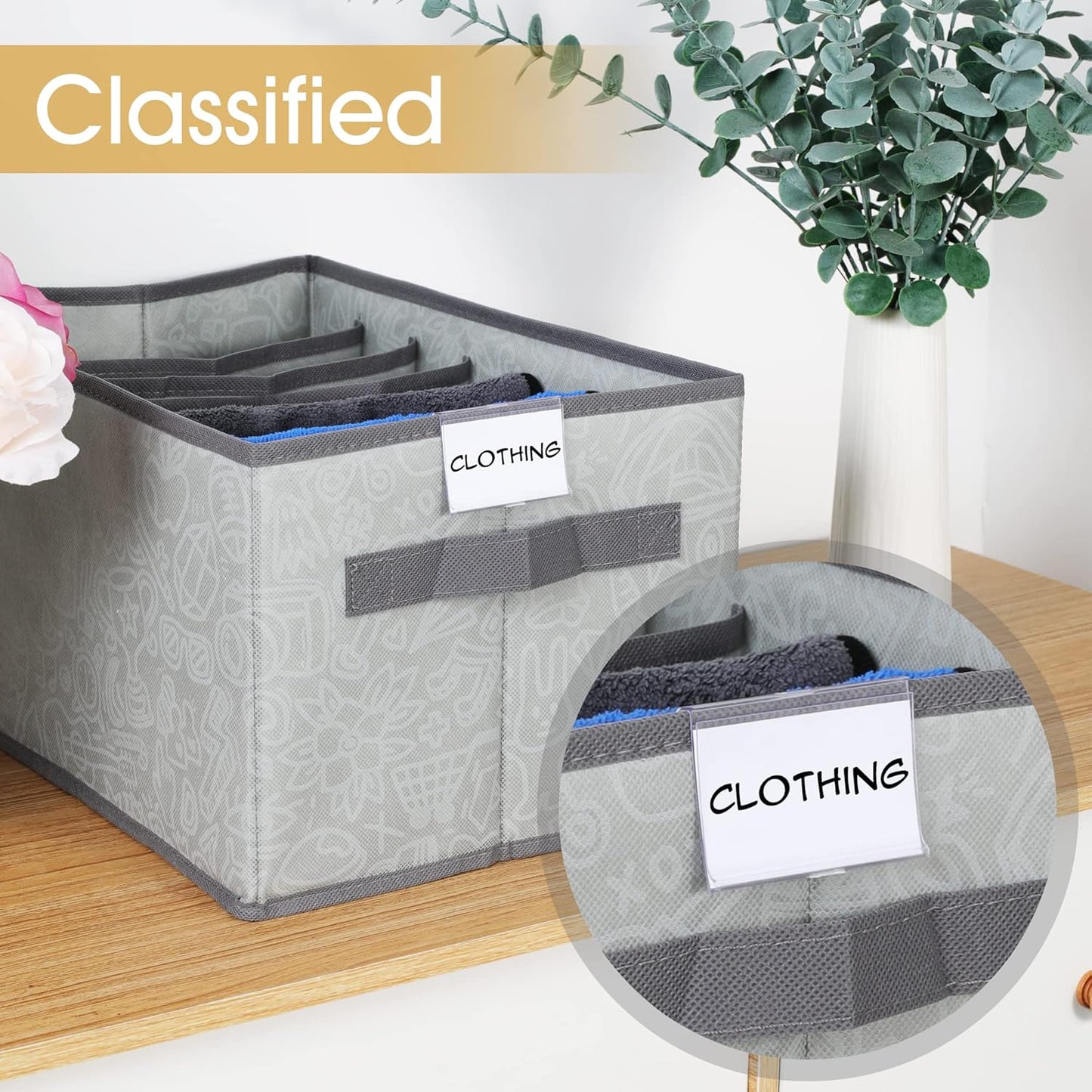 50pcs Labels for Storage Bins Plastic Label Clip, Basket Labels Clip On Wire Shelf Price Label Holder Merchandise Sign Display Holder, 50pcs Label Insert Included (2.76IN*1.57IN)