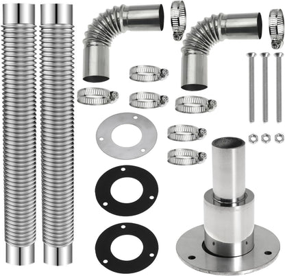 7.87 Inch Straight Corrugated Exhaust Pipe 24mm ID for Generator with Thru Hull Fitting and Elbow Connector