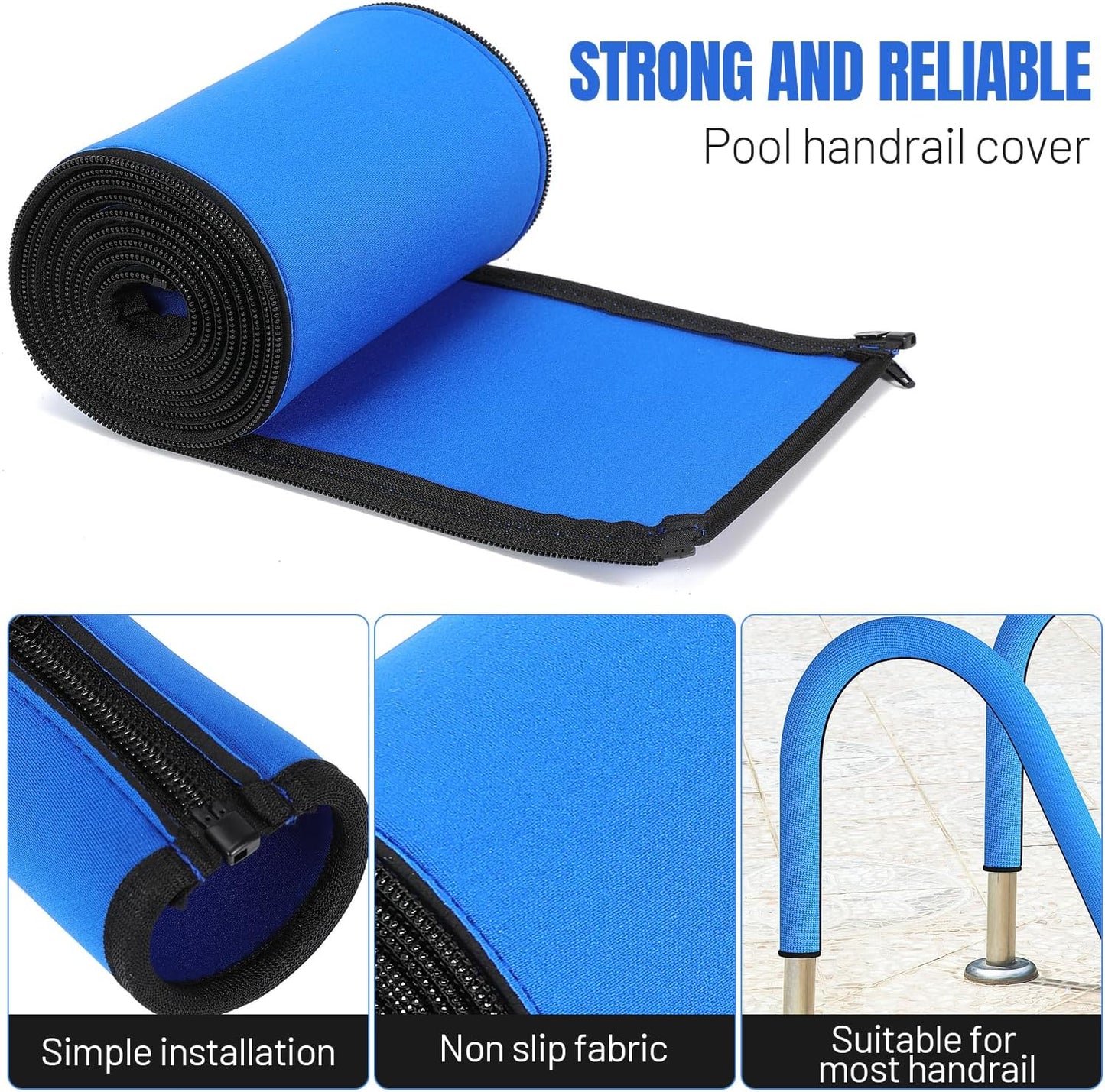 Pool Handrail Covers Slip Resistant Rail Grip Swim Railing Covers with Zipper Pool Handle for Swimming Sleeve Protector (6FT-1)