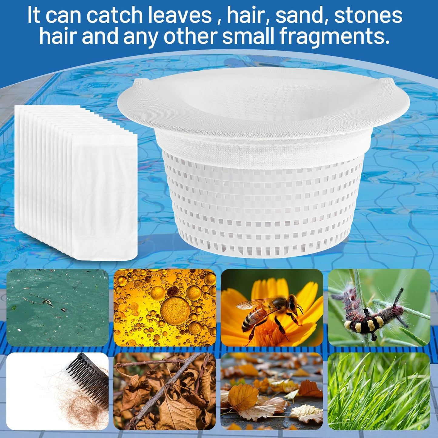 2 Pack 6" Above Ground Pool Skimmer Basket Thru-Wall Strainer Basket Filter Basket with 30 Pack Pool Skimmer Socks Pool Basket Socks to Clean Leaves and Debris