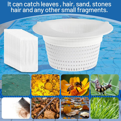 2 Pack 6" Above Ground Pool Skimmer Basket Thru-Wall Strainer Basket Filter Basket with 30 Pack Pool Skimmer Socks Pool Basket Socks to Clean Leaves and Debris