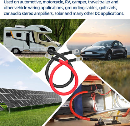8 AWG Battery Cable 8 Gauge Power Inverter Cables with 5/16 Inch Lugs Both Ends for Solar Boat Marine RV Car 2 Pack (1FT)