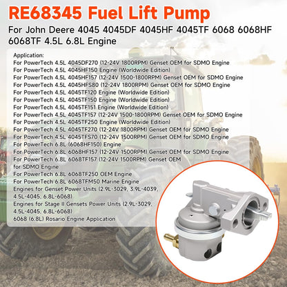 RE68345 Fuel Lift Pump for John Deere 4045 4045DF 4045HF 4045TF 6068 6068HF 6068TF 4.5 6.8 4.5L 6.8L Engine (4PCS)