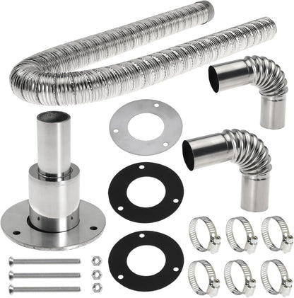 Diesel Heater Exhaust Kit - Exhaust Pipe, Straight Thru Hull Fitting and 24mm Elbow Tube Connector Set, Compatible with Webasto Eberspacher Heaters