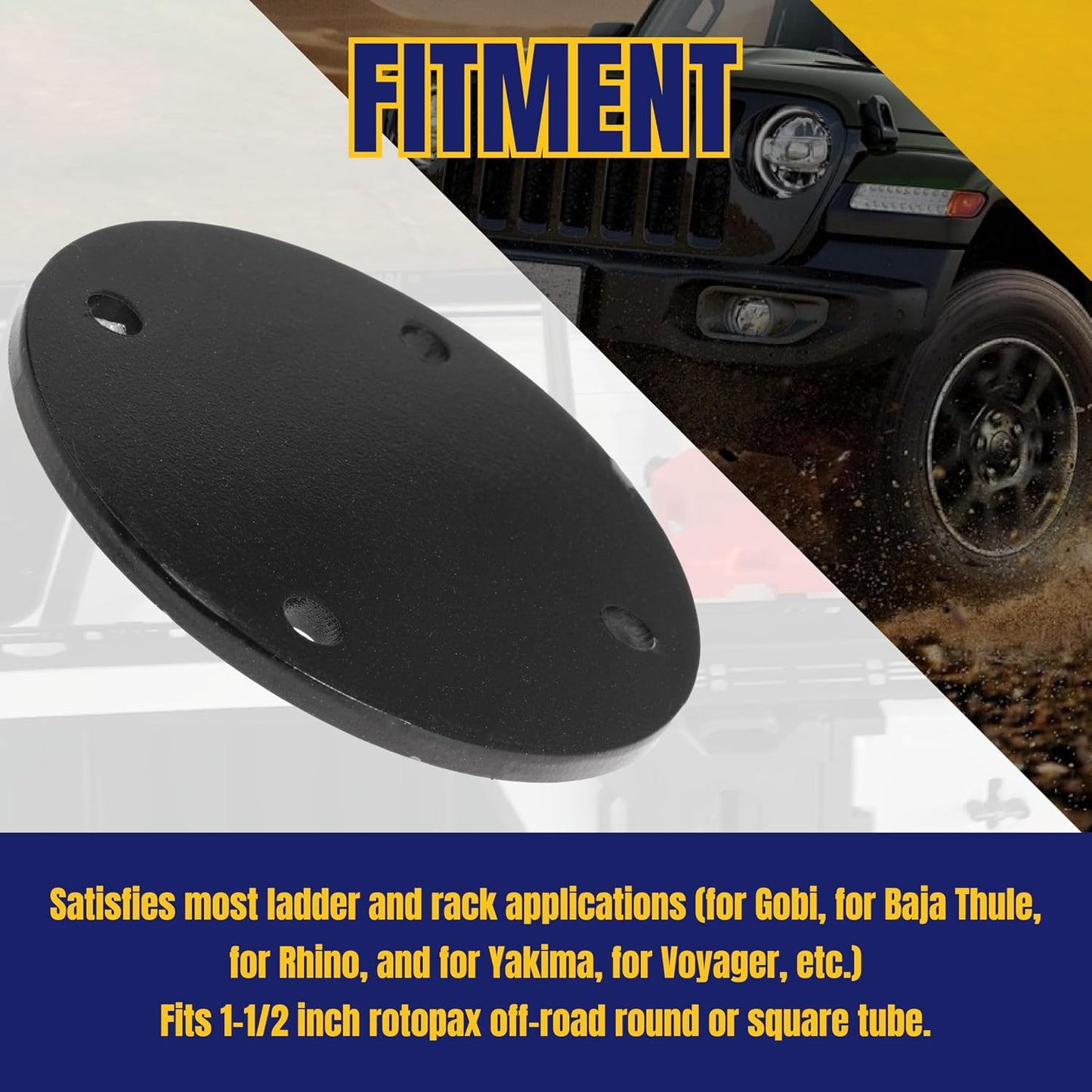 Mount Backing Plate for Rotopax Diesel Gas Can Mounting Plate Compatible with 1-1/2 Inch Off-Road Tube Roof Rack Ladder