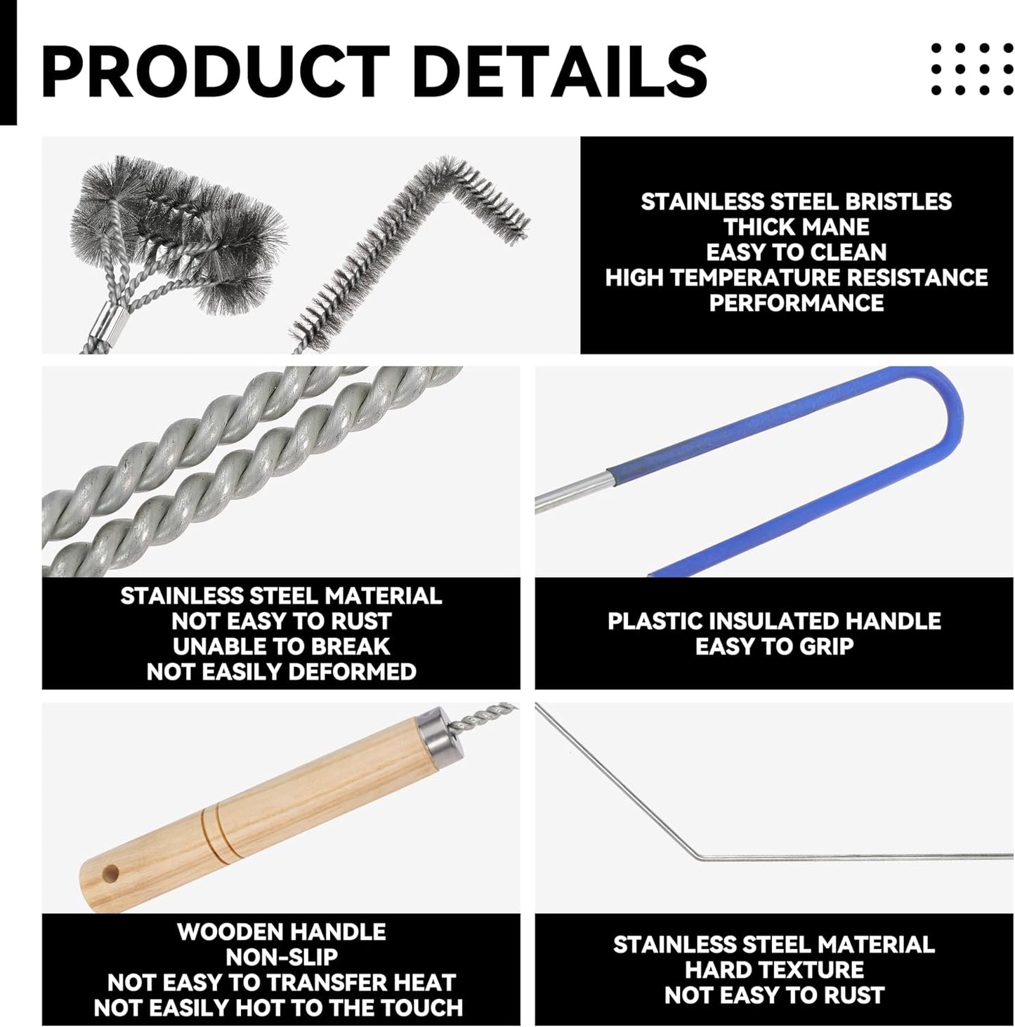3 Pcs Fryer Cleaning Tools - L Shaped Stainless Steel Bristles Deep Cleaning Brush and Rod for Restaurant Air Fryer