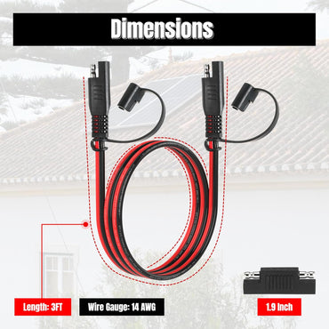 3FT 14AWG SAE Extension Cable, 14 AWG SAE to SAE Quick Disconnect Wire Harness 14 Gauge with SAE Polarity Reverse Adapter for Solar Panel RV Battery Automotive and Marine Applications (14AWG 3FT)