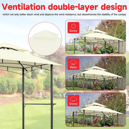 Grill Gazebo Replacement Canopy Top Only - 5' x 8' Outdoor BBQ Gazebo Canopy Roof, Waterproof Double Tiered Shelter Cover Fit for Model L-GG001PST-F (5 * 8FT-White)