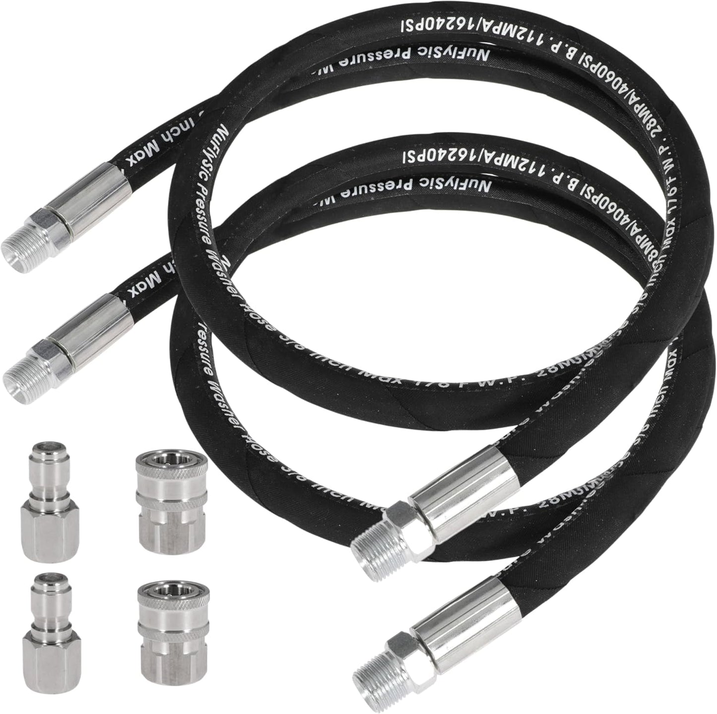 Pressure Washer Whip Hose Power Washer Jumper Hose for Pressure Washing with Steel Connector 3/8 Inch NPT Quick Connect Plug Hose Reel Connector Hose, 4000 PSI, 11FT, 2PCS