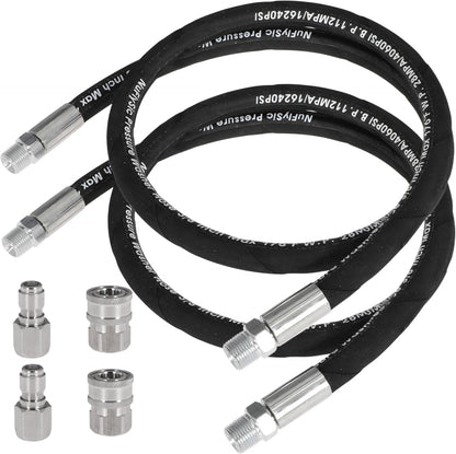 Pressure Washer Whip Hose Power Washer Jumper Hose for Pressure Washing with Steel Connector 3/8 Inch NPT Quick Connect Plug Hose Reel Connector Hose, 4000 PSI, 11FT, 2PCS