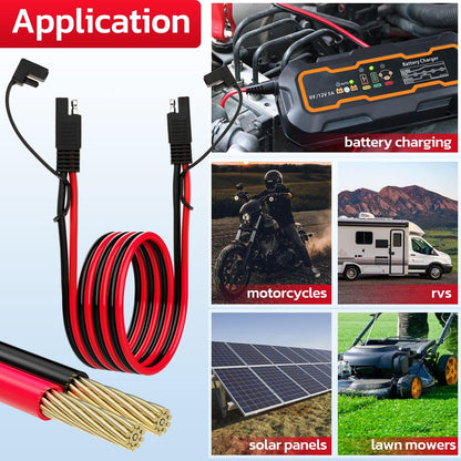 10AWG SAE Extension Cable 10 Gauge SAE to SAE Extension Cord with Two Prong Connectors for Solar RV Automotive (6FT)