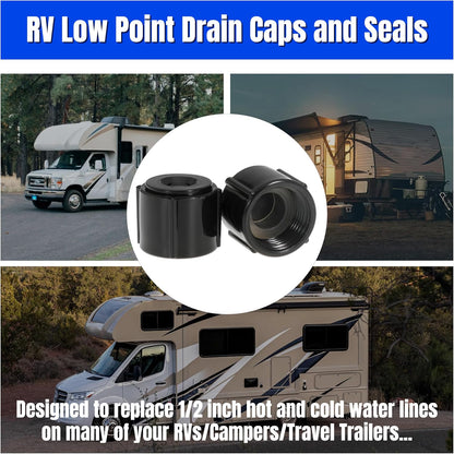 Low Point Drain Caps and Seals for RVs Campers Trailers 1/2 Inch RV Hot and Cold Water Lines 1/2″ (Set of 4)