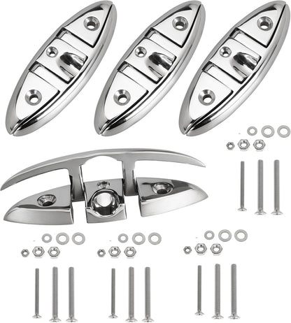 316 Stainless Steel Boat Folding Cleats Flip-up Dock Cleat with Screws Marine Dock Rope Cleats Compatible with Kayak Yacht Pontoon Boat