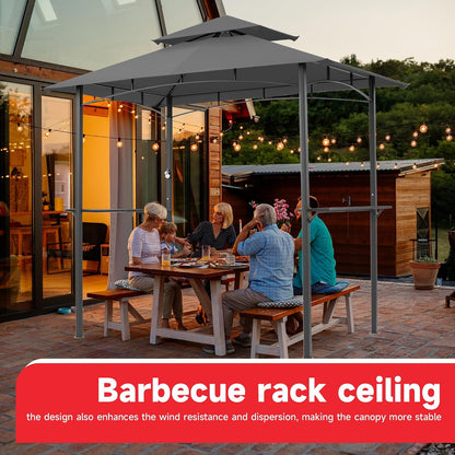 Gazebo Canopy Replacement - Grill Gazebo Roof -Canopy Replacement Top Double Tiered Cover, 10x10 FT (Gray)