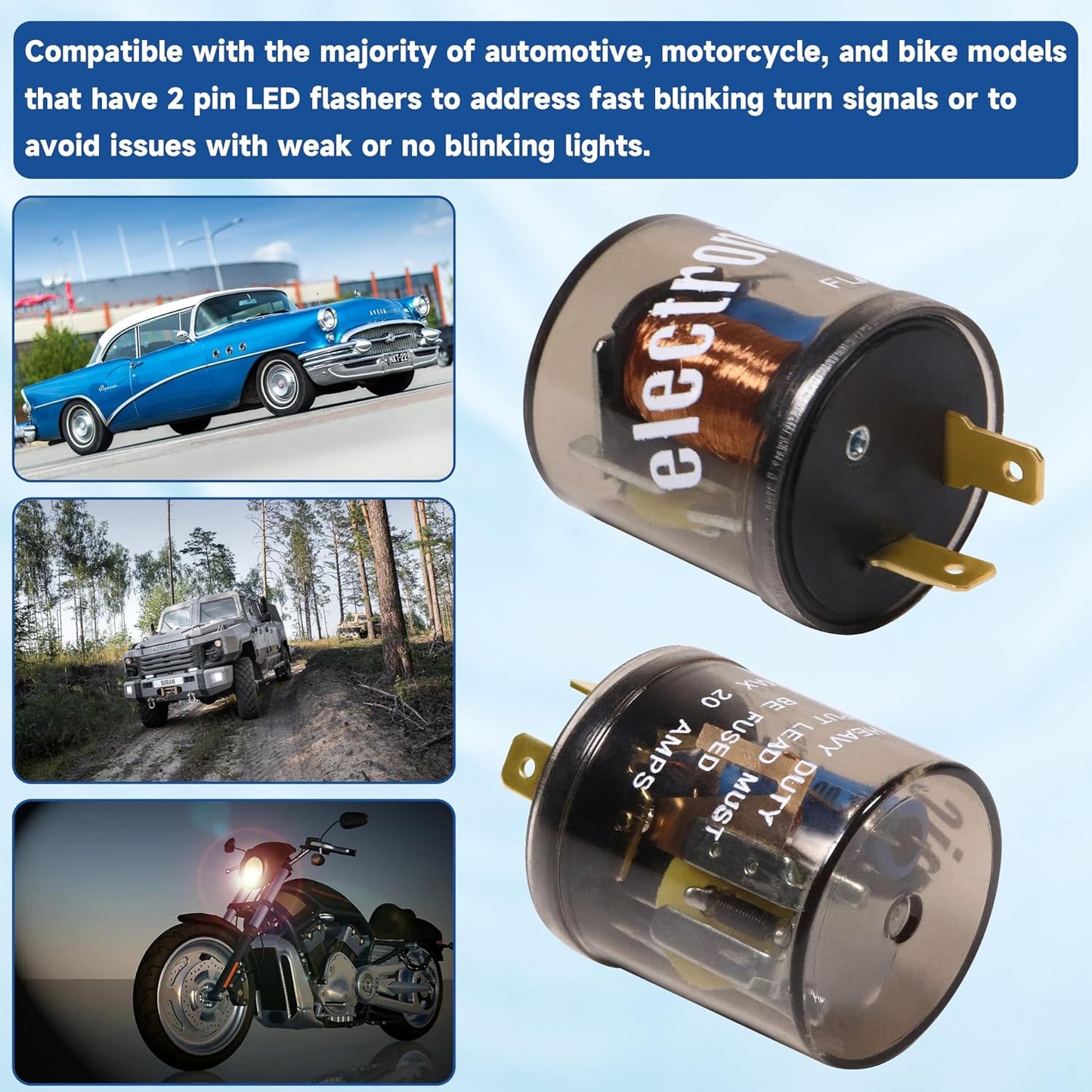 LED Flasher Relay 2 Pin 12V Electronic LED Turn Signal Flasher Blinker Relay 2-terminal for Cars Trucks Motorcycles, Two Prong Round (4pcs 2-pin, Without Ground Wire)