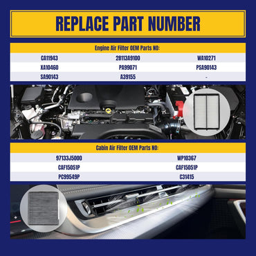 Engine and Cabin Air Filter for Kia Telluride 3.8L Gas 20-25 for Hyundai Santa Fe 2.0L 2.4L Gas 19-20 NOT FOR Santa Fe XL Replace CA11943 28113A9100 97133J5000