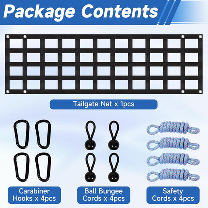 60'' x 18'' Tailgate Net for Full Size Truck Bed, 60x18 Pickup Cargo Net Tail Gate Cargo Netting for GMC, for Chevy Chevrolet, for Ford, for Dodge Ram (Style C)