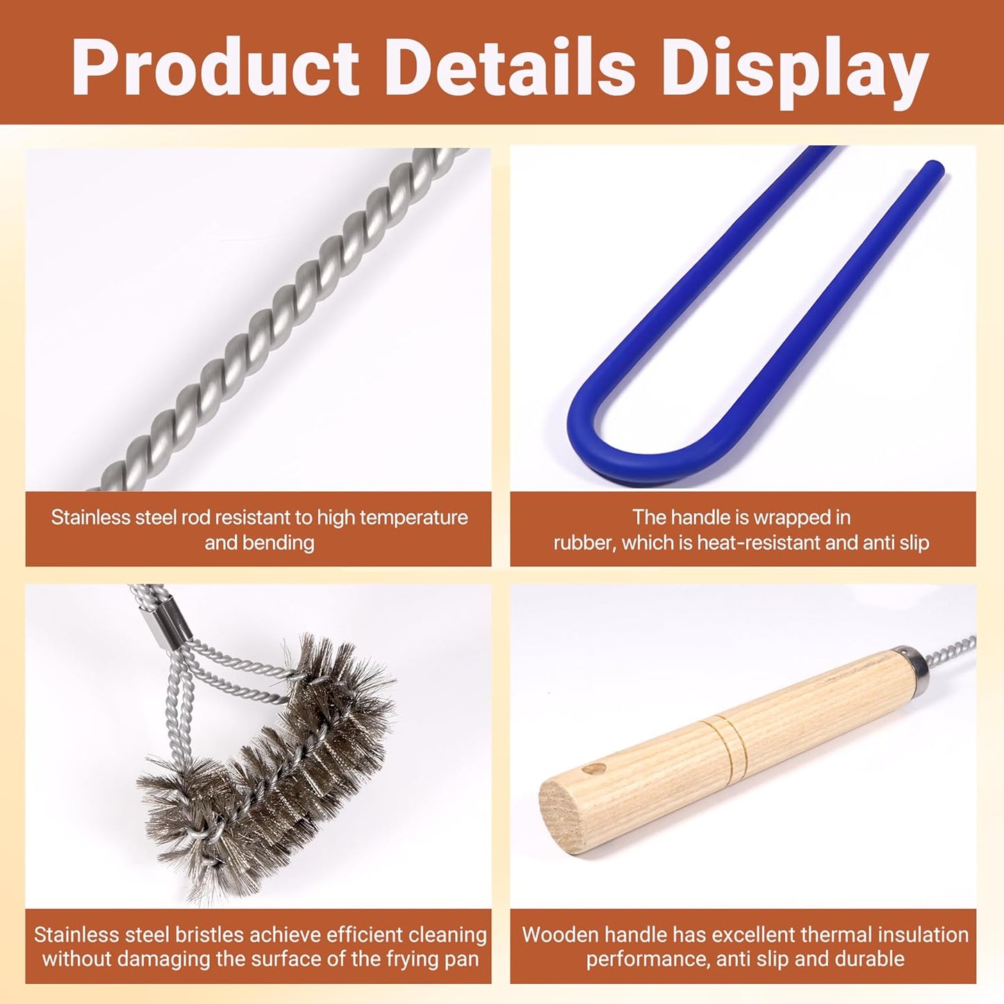 3 PCS Fryer Cleaning Tools, Deep Fryer Stainless Steel L-Shaped Brush, Cleanout Rod, Long Handle Basket Brush for Air Fryers, Deep Fryers