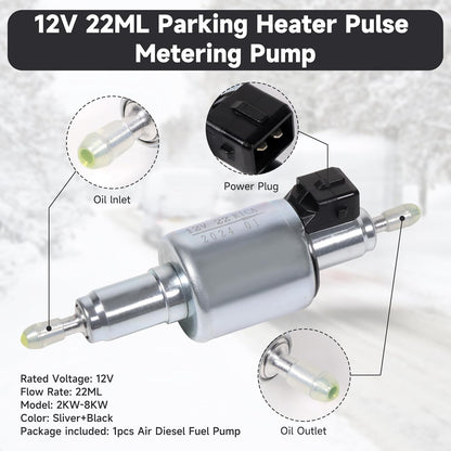 12V 22ML Diesel Heater Fuel Pump for Webasto Eberspacher 2KW 3KW 5KW and 8KW Air Parking Heater Pulse Metering Pump
