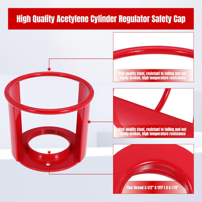 Acetylene Cylinder Regulator Safety Cap Protector Safety Collar 3-1/2 x 12 Fine Thread for Acetylene Cylinder, Acetylene Tank, High Pressure Cylinder, Low Pressure Cylinder (Red, 1PCS (312))