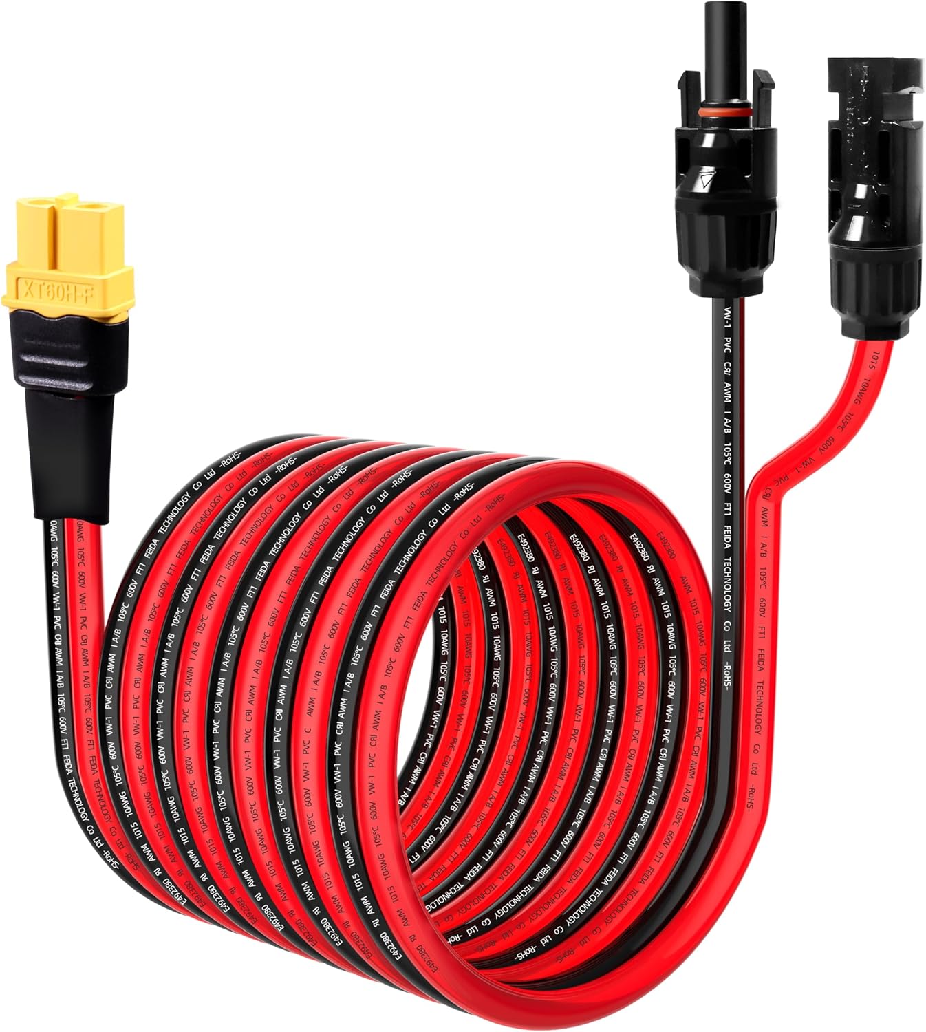 10AWG 10FT Solar to XT60 Charge Extension Cable for Solar Panels Portable Power Stations Solar Connector to XT60H Cables