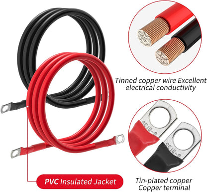 6 AWG Battery Cable 6AWG Gauge Battery Inverter Cables for Automotive Solar Marine Boat RV Car Motorcycle (6 AWG, 4FT, 5/16")