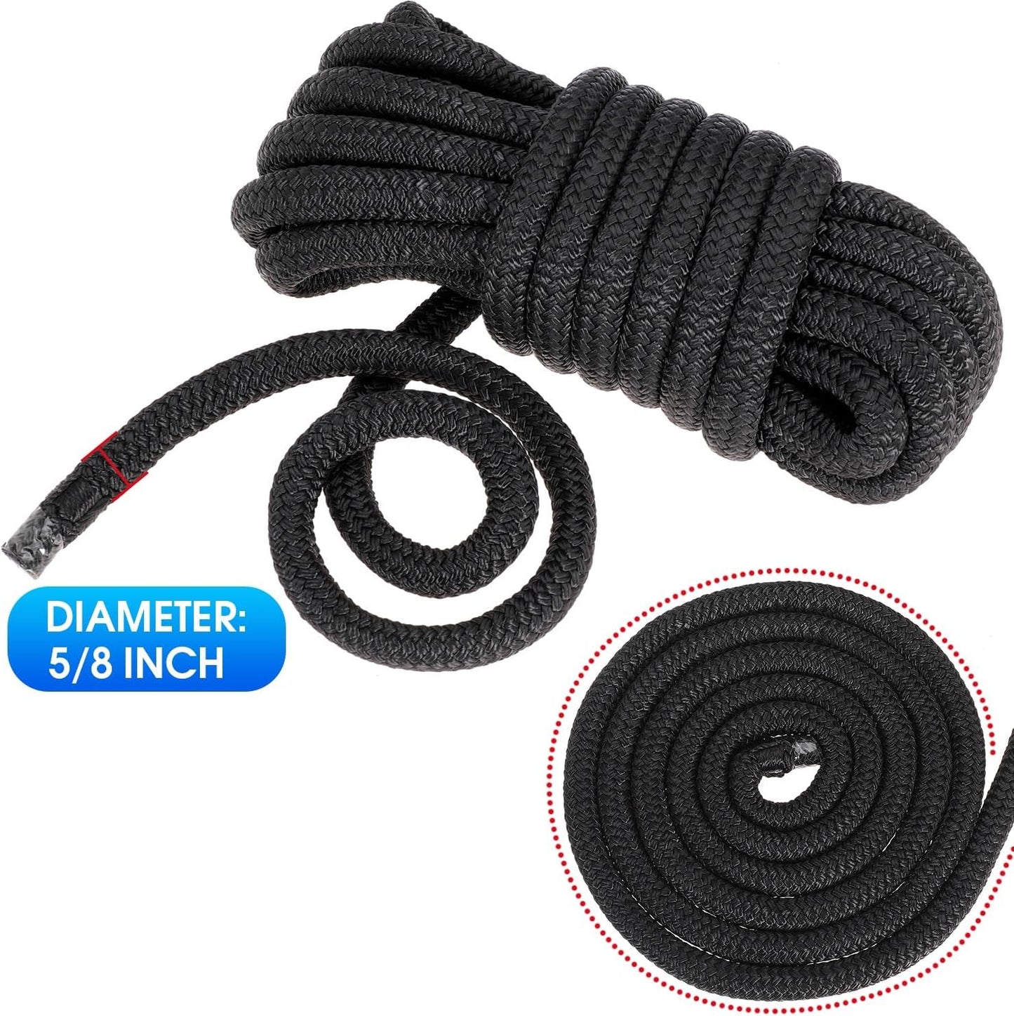 Boat Dock Lines 2 Pack 5/8" x 15FT Boat Lines Nylon Marine Rope for Boats Double-Braided Bumper Rope Boat Lines for Docking Boat Lines Dock Ties