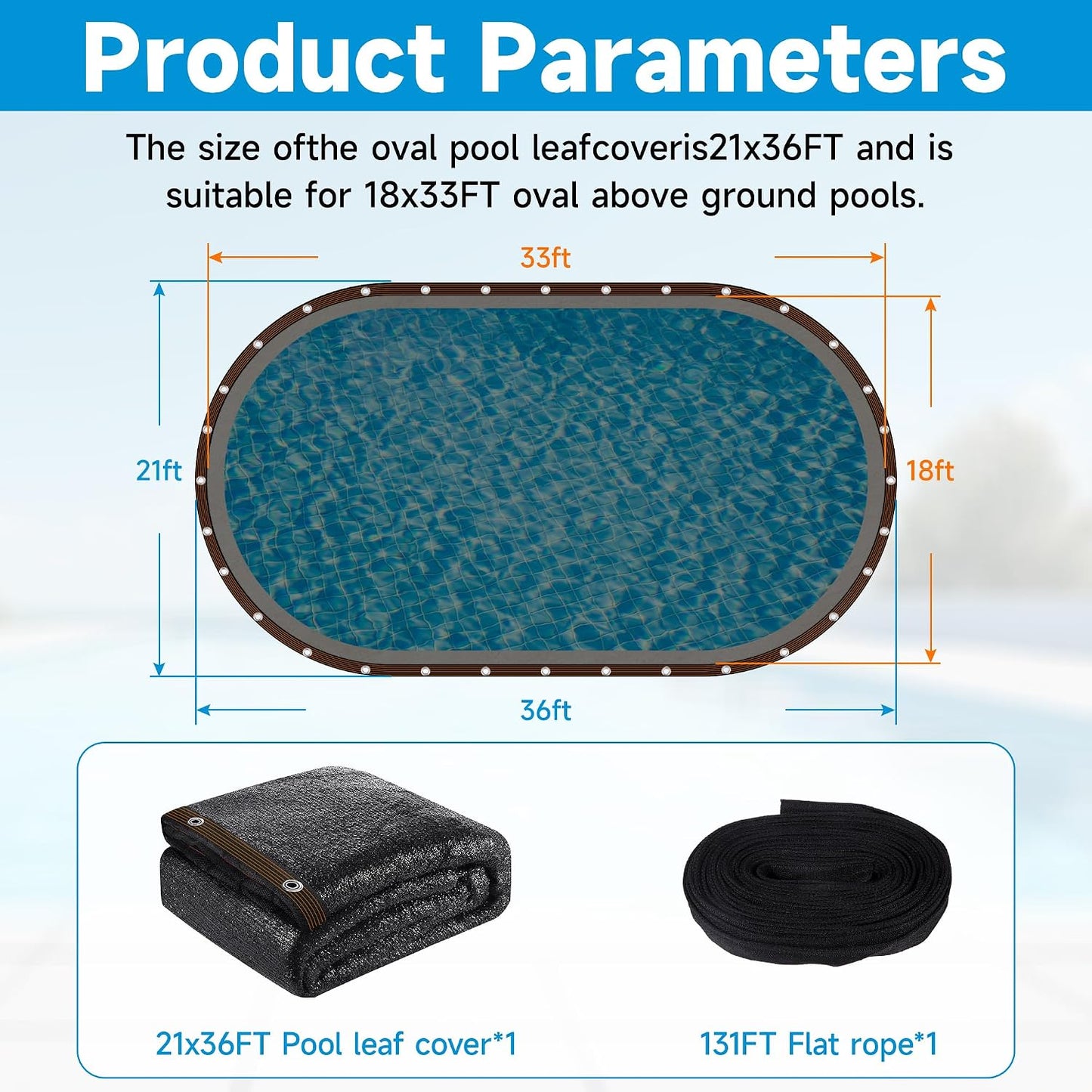 Pool Leaf Net Cover 18x34 Oval Above Ground, Black Mesh Swimming Pool Net Cover with Winch & Cable, Heavy-Duty Tear Resistant UV-Protected Weatherproofa (Black, Oval-18FTX34FT)