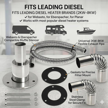 Diesel Heater Exhaust Kit - Exhaust Pipe, Straight Thru Hull Fitting and 24mm Elbow Tube Connector Set, Compatible with Webasto Eberspacher Heaters