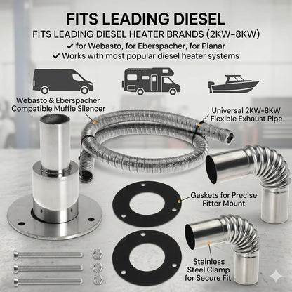 Diesel Heater Exhaust Kit - Exhaust Pipe, Straight Thru Hull Fitting and 24mm Elbow Tube Connector Set, Compatible with Webasto Eberspacher Heaters