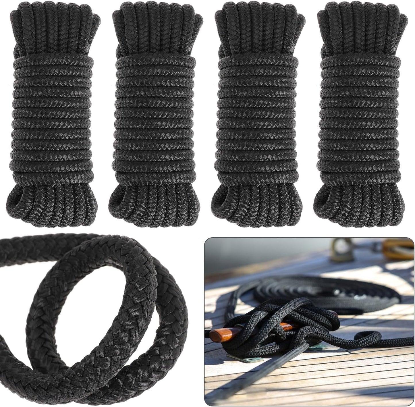 Boat Dock Lines 2 Pack 3/8" x 15FT Boat Lines Nylon Marine Rope for Boats Double-Braided Bumper Rope Boat Lines for Docking Boat Lines Dock Ties