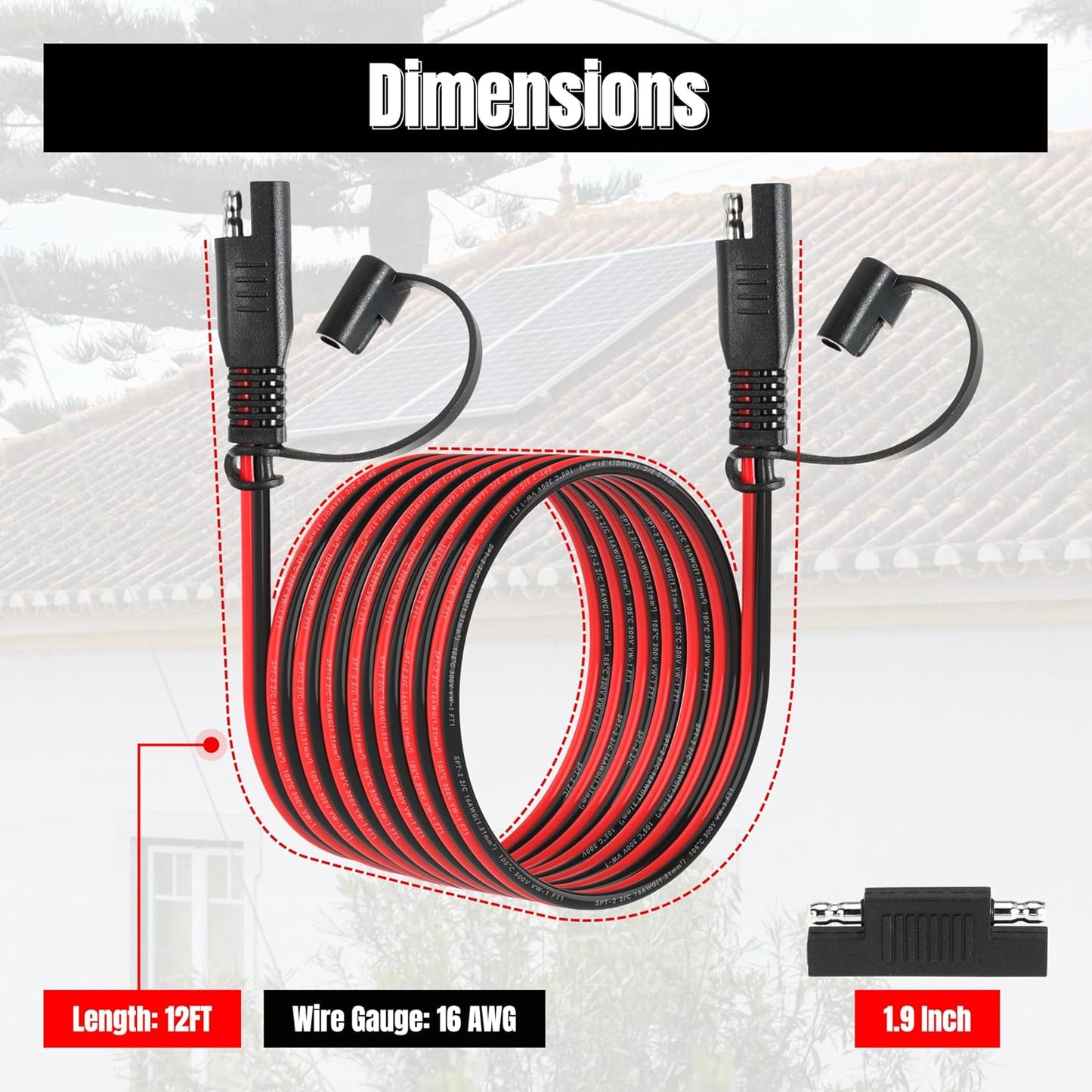 12FT 16AWG SAE Extension Cable, 16 AWG SAE Quick Disconnect Wire Harness 16 Gauge with Polarity Reverse Adapter for Solar Panel RV Battery Automotive and Marine Applications (16AWG 12FT)