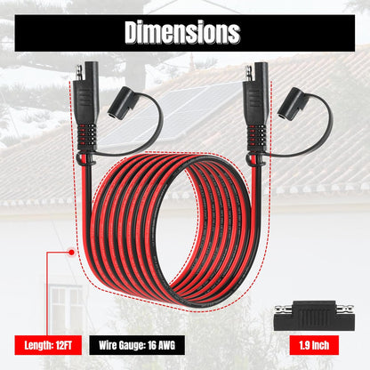 12FT 16AWG SAE Extension Cable, 16 AWG SAE Quick Disconnect Wire Harness 16 Gauge with Polarity Reverse Adapter for Solar Panel RV Battery Automotive and Marine Applications (16AWG 12FT)