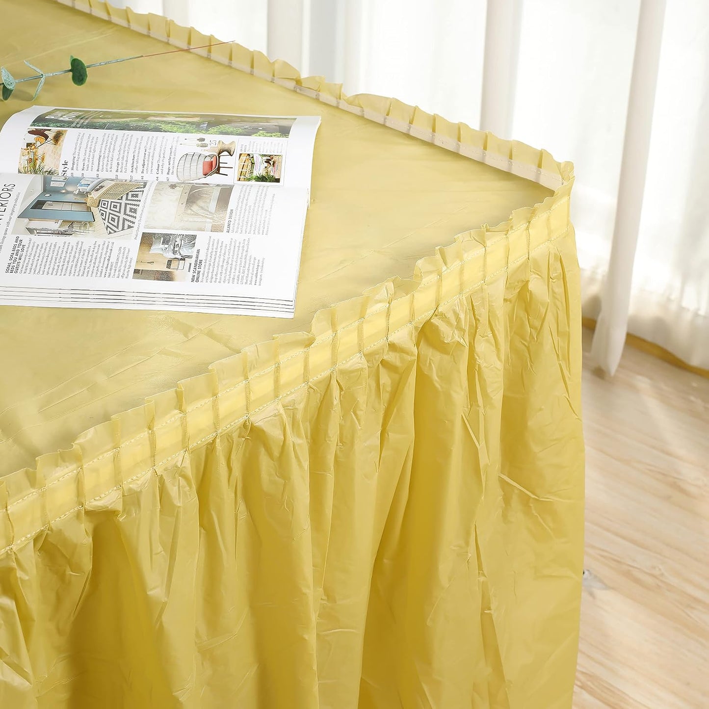 frtzal 5 Pack Plastic Table Skirts for Rectangle Tables with 5 Pack Table Cloths, 14 Ft Blue Tableskirts and 54" x 108" Tablecloths, Disposable Tablecloth Skirt Table Covers for Party Birthday (Gold)