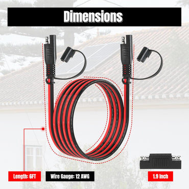 6FT 12AWG SAE Extension Cable, 12 AWG SAE to SAE Quick Disconnect Wire Harness 12 Gauge with SAE Polarity Reverse Adapter for Solar Panel RV Battery Automotive and Marine Applications (12AWG 6FT)