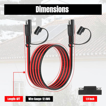 6FT 12AWG SAE Extension Cable, 12 AWG SAE to SAE Quick Disconnect Wire Harness 12 Gauge with SAE Polarity Reverse Adapter for Solar Panel RV Battery Automotive and Marine Applications (12AWG 6FT)