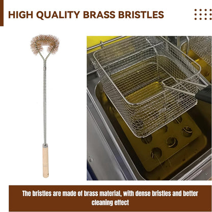 4 Pcs Fryer Cleaning Tools, L Shaped Brass Bristles Fryer Deep Cleaning Brush, Deep Fryer Crumb Scoop, Fryer Deep Cleanout Rod, Long Handle Fryer Basket Brush for Restaurant Air Fryer