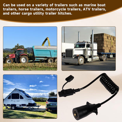 18 AWG 4.5FT 7 Pin to 4 Pin Trailer Wire Adapter, 7 to 4 Trailer Plug for Trailer Towing, 7 Way Round to 4 Way Flat Trailer Coiled Extension Wiring Harness Connector for Tow Vehicles, Black
