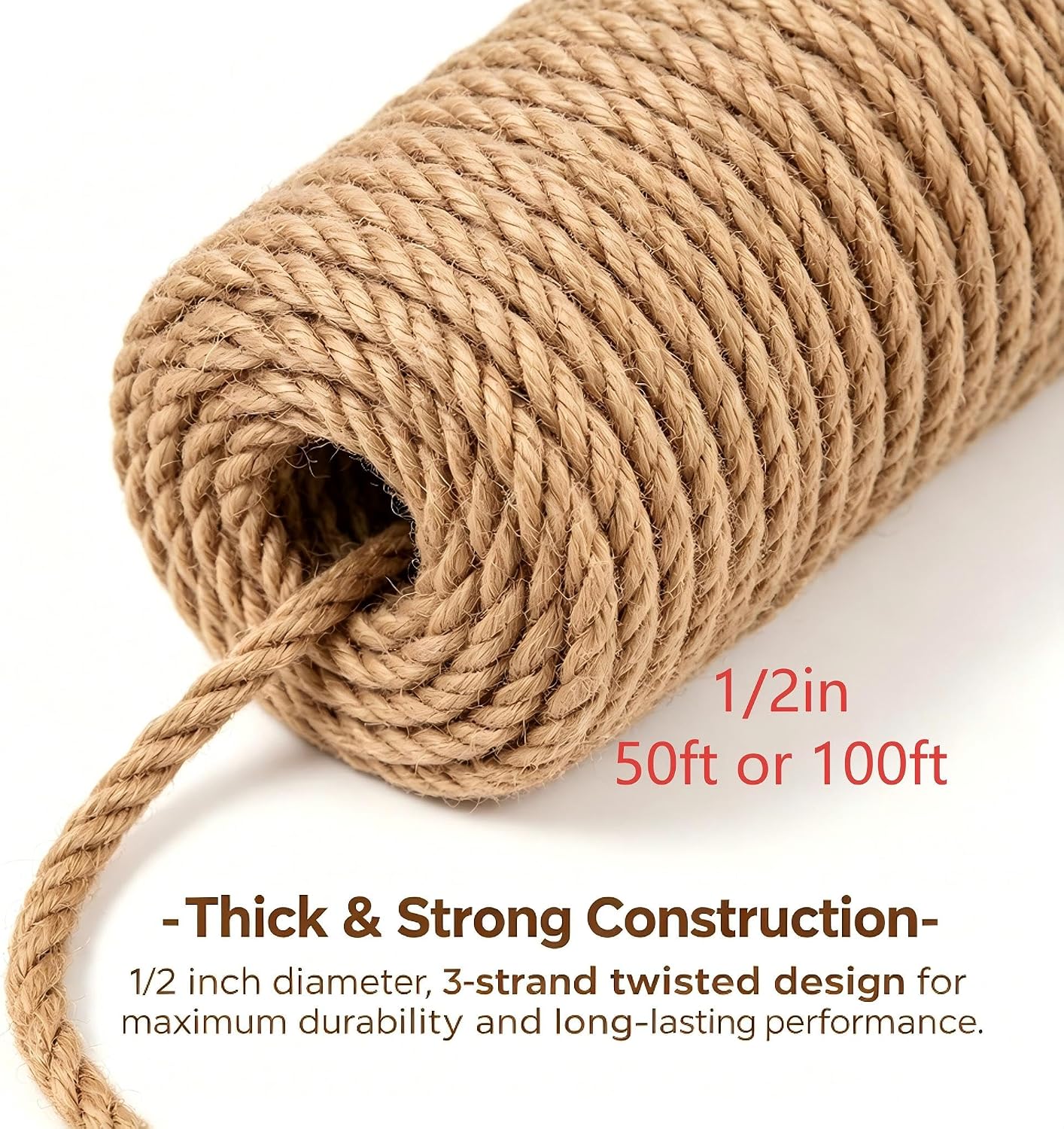 Jute Rope(1inX100 ft),25mm Thick Twisted Manila Ropes,Tug of War Rope,Heavy Duty Hemp Rope for Swing Bed, Crafts, Railing, Tug of War (12.7MM, Feet, 50, Inches, 0.5, Feet, 50, Feet, 50, Inches, 0.5)