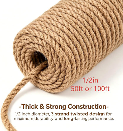 Jute Rope(1inX100 ft),25mm Thick Twisted Manila Ropes,Tug of War Rope,Heavy Duty Hemp Rope for Swing Bed, Crafts, Railing, Tug of War (12.7MM, Feet, 50, Inches, 0.5, Feet, 50, Feet, 50, Inches, 0.5)