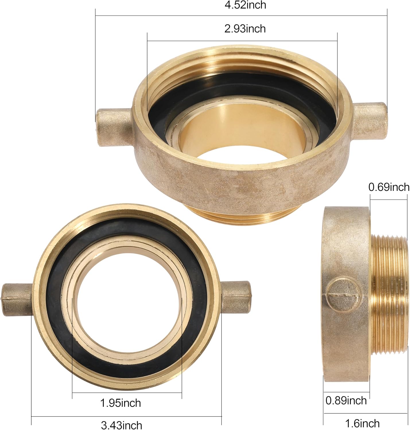 2-1/2" NST (NH) Female x 2" NPT Male Fire Hydrant Hose Adapter Brass Fire Equipment with Pin Lug for Fire Hydrants, Pipes, Hoses