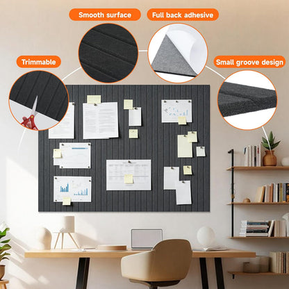 Large Splicing Felt Bulletin Board Cork Board Alternative 36" x 24" Felt Pin Board for Home Office Classroom Wall Decor Felt Wall Panel with Pushpins Adhesive Tabs(Fine-Stripe 6 Pack, Black)