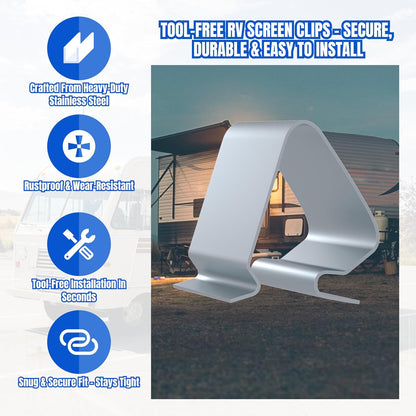 RV Window Screen Clips Stainless Steel Spring Bail Retainer Clips for RV Windows, Doors, Garage, and Patio Screens, 20PCS