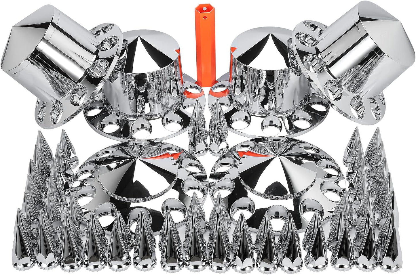 Front and Rear Axle Wheel Cover Hub Cap 33mm Spike Screw-on Lug Nut Covers for Freightliner Kenworth Peterbilt for Semi Truck with Spiked Hub Caps Kit (Spiked)