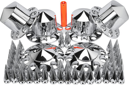 Front and Rear Axle Wheel Cover Hub Cap 33mm Spike Screw-on Lug Nut Covers for Freightliner Kenworth Peterbilt for Semi Truck with Spiked Hub Caps Kit (Spiked)