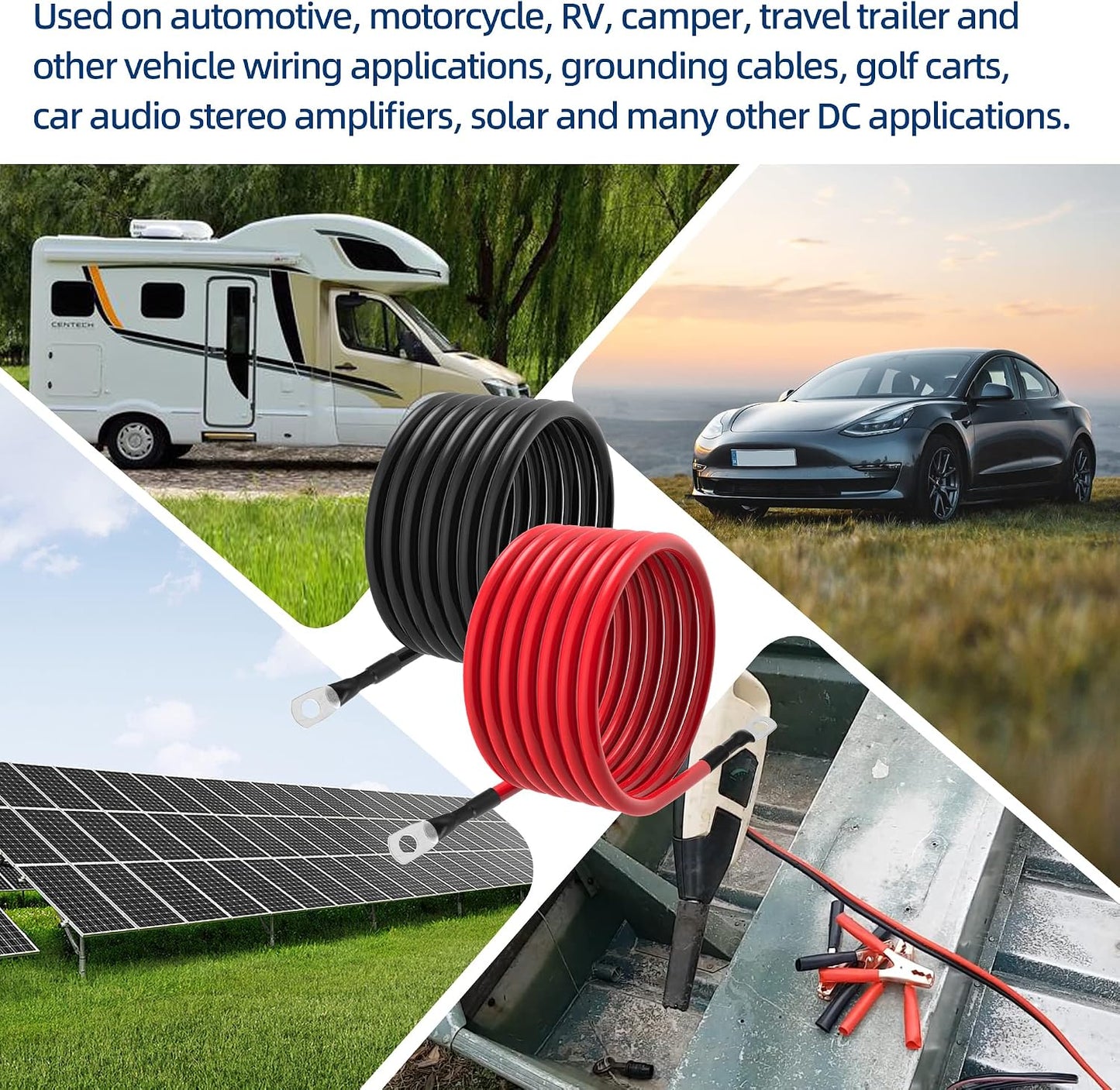 6 AWG Battery Cables 6 Gauge Battery Power Inverter Cable with 5/16 Inch Tinned Copper Lugs Both Ends for Solar Marine Boat RV Car Motorcycle 2 pcs (7FT)