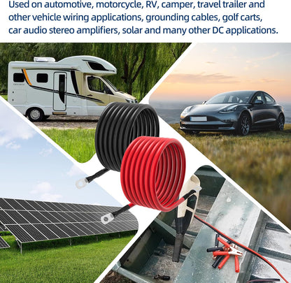 6 AWG Battery Cables 6 Gauge Battery Power Inverter Cable with 5/16 Inch Tinned Copper Lugs Both Ends for Solar Marine Boat RV Car Motorcycle 2 pcs (7FT)