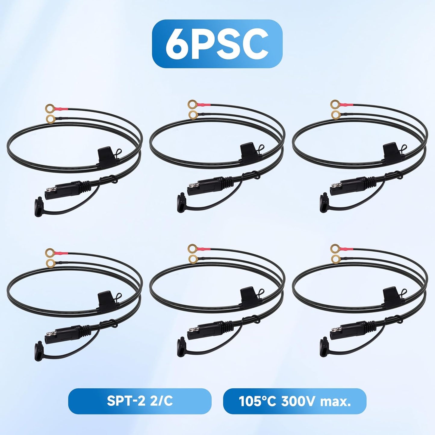 1.5FT 18AWG SAE Extension Cable, SAE Battery Charger Cord 18 AWG, 2 Pin Quick Disconnect SAE to O Ring Terminal Harness Extension Cord for Solar Batteries Cars Motorcycles, 6pcs