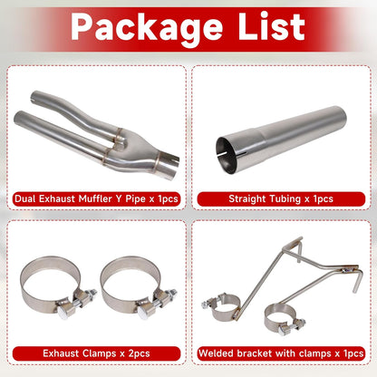 Dual Exhaust Muffler Y-Pipe Kit for Dodge Ram 1500 Hemi Pickup Trucks 5.7L 2009-2019 with 3 inch Innet and 2.25 inch Outlet Y Pipe Muffler, Silver