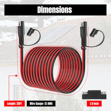 25FT 12AWG SAE Extension Cable, 12 AWG SAE Quick Disconnect Wire Harness 12 Gauge with Polarity Reverse Adapter for Solar Panel RV Battery Automotive and Marine Applications (12AWG 25FT)